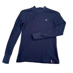 Tommy Hilfiger Women’s Navy Thermal Long Sleeve Top – Small Petite Knit Crewneck